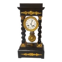A 19TH CENTURY ITALIAN EBONISED WOOD AND BRASS PORTICO CLOCK Architectural forthwith twisted