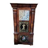 A 19TH CENTURY AMERICAN ROSEWOOD AND REVERSE RECTANGULAR GLASS WALL CLOCK With ebonised painted