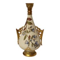 ROYAL WORCESTER, AN AESTHETIC MOVEMENT JEWELLED BLUSH IVORY TWIN HANDLED VASE, CIRCA 1880 Richly