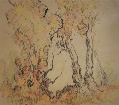 AN EARLY 20TH CENTURY ENGLISH SCHOOL CRAYON-PASTEL TECHNIQUE ABSTRACT Study of trees, bearing