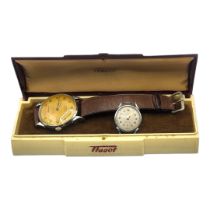 TISSOT, ANTIMAGNETIQUE, A 1950’S SWISS STAINLESS STEEL GENT’S Having a textured light brown dial,