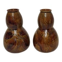 A PAIR OF LATE 19TH/EARLY 20TH CENTURY ROYAL DOULTON STONEWARE VASES Double gourd form with