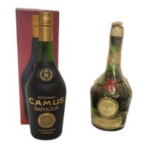 CAMUS, A VINTAGE BOTTLE OF NAPOLEON COGNAC Green bottle with gilt mounts no 239475, in red