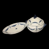 BING AND GRØNDAHL, A VINTAGE DANISH PORCELAIN TUREEN, COVER AND PLATTER Having a seahorse form