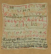 A WILLIAM IV PERIOD EMBROIDERED WOOLWORK SAMPLER, CIRCA 1830 Elizabeth Blizard, age 11, worked