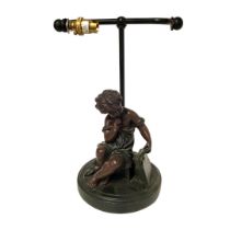 AFTER AUGUSTE MOREAU, 1834 - 1917, A BRONZE FIGURAL LAMP Seated child with book, cast mark to