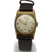 AN ART DECO SWISS LANCO 17 JEWELS 9CT GOLD CASED MANUAL WRISTWATCH Silvered dial, Arabic numerals,