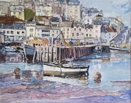 ALFRED PERCY TOMPKIN, FL. 1936 - 1950, OIL ON BOARD Harbour scene, titled ‘Brixham Harbour Devon’,