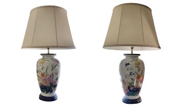 A PAIR OF MODERN DESIGN ORIENTAL STYLE PORCELAIN LAMP BASES BY ELSTEAD LIGHTING FACTORY Both