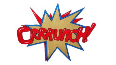 A LARGE WOODEN HAND PAINTED ‘THEATRE PROP CRRRUNCH!’ Taking a classic pictorial shape of a comic