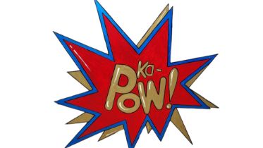 A LARGE HAND PAINTED WOODEN THEATRE PROP ‘KA-POW’ ILLUSTRATION Taking classic pictorial shape from a