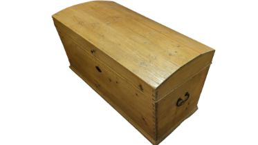 A PINE DOMED TOP CAPTAIN'S CHEST With tapering body and internal candle box. (110cm x 59cm x 55cm)