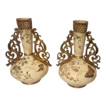 A PAIR OF 19TH CENTURY HUNGARIAN EMIL FISCHER OF BUDAPEST EARTHENWARE OTTOMAN-IZNIK STYLE TWIN