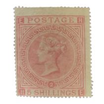 QUEEN VICTORIA, 1867, FIVE SHILLINGS PALE ROSE MINT SG127 PLATE 2.