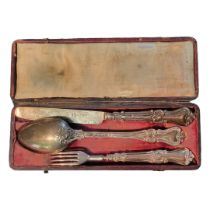 A VICTORIAN SILVER CHRISTENING SET Comprising a knife, fork and spoon, hallmarked Sheffield, 1840,