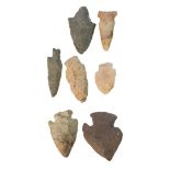 A COLLECTION OF SEVEN ANTIQUE FLINT ARROWHEADS Various sizes, in a protective box. (largest flint