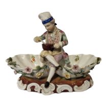 A LATE 19TH CENTURY THURINGIAN FACTORY HARD PASTE PORCELAIN NOVELTY TWO SECTION TABLE SALTS, CIRCA