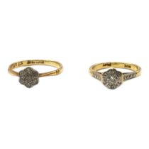 A SET OF TWO ART DECO 18CT GOLD MOUNTED LADIES’ SOLITAIRE RINGS Both having circular row of micro