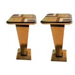 A PAIR OF CONTINENTAL ART DECO DESIGN MAPLE AND MIXED WOODS INLAID SIDE TABLES The square tops