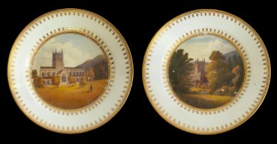 A PAIR OF SWANSEA CABINET PLATES Polychrome enamelled with Malvern scenes, painted with a view of