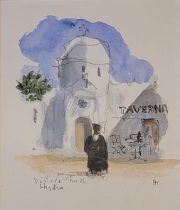SIR HUGH CASSON, PRA, BRITISH, 1910 - 1999, WATERCOLOUR ON PAPER Titled ‘Village Church, Hydra’,