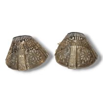 GORHAM, A VINTAGE PAIR OF AMERICAN SILVER LAMP SHADES Having a pierced design,together with two