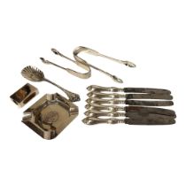 A COLLECTION OF VICTORIAN AND LATER SILVER FLATWARE Two sugar tongs hallmarked 1849 and 1896, a