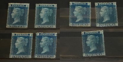 QUEEN VICTORIA, TWO PENNY BLUES, 1858 - 1866, MINT 7 STAMPS.