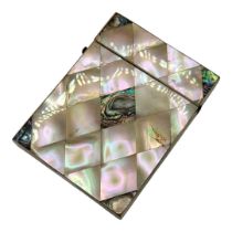 A VICTORIAN MOTHER OF PEARL AND PAPUA SHELL RECTANGULAR CALLING CARD CASE With hinge lid. (approx