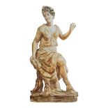 A LARGE HAND PAINTED WOODEN THEATRE PROP ROMAN MAIDEN Replicating the form of a stone sculpture,