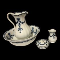 AN EDWARDIAN BISHOP & STONIER OF STAFFORDSHIRE FOUR PIECE PORCELAIN WASH SET Maxwell pattern, blue