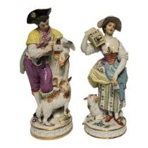 A PAIR OF LATE 19TH/EARLY 20TH CENTURY MEISSEN PORCELAIN SHEPHERD AND SHEPHERDESS FIGURINES Female