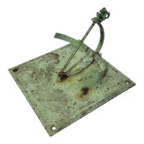 A 20TH CENTURY COPPER GARDEN SUNDIAL The rectangular form with engraved inscription 'Anno Dom 1655',