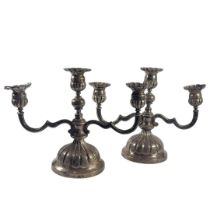 SANBORNS, MEXICO, A PAIR OF 20TH CENTURY STERLING SILVER CANDELABRAS Having fluted decoration raised