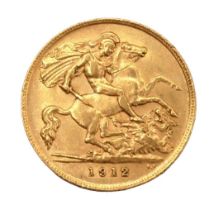 A GEORGE V 1912 HALF SOVEREIGN GOLD COIN.