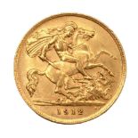 A GEORGE V 1912 HALF SOVEREIGN GOLD COIN.