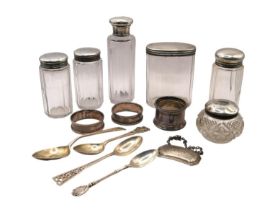 A COLLECTION OF VICTORIAN AND LATER SILVER ITEMS Comprising silver spoon, hallmarked Wakely &