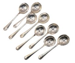 A. HAVILAND-NYE, EIGHT HANOVERIAN PATTERN SILVER SOUP SPOONS, HALLMARKED LONDON 1970 & 1973. (length