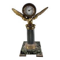 A LATE 19TH/EARLY 20TH CENTURY FRENCH MARBLE AND GILT METAL EAGLE DESK CLOCK Showing eagle perched