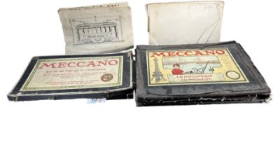 TWO EARLY 20TH CENTURY TOY MECCANO BOXES AND INSTRUCTIONS.