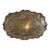 FRANK M. WHITING CO., A LARGE EARLY 20TH CENTURY AMERICAN SILVER TRAY Having high relief scrolling