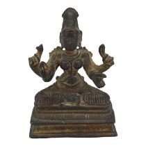 AN UNUSUAL 17TH CENTURY, POSSIBLY EARLIER, SOUTH INDIAN COPPER ALLOY FIGURE OF MOHINI OR PRAVATI