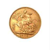 AN EDWARDIAN 1905 FULL SOVEREIGN GOLD COIN.