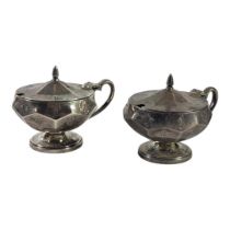 JAMES DIXON & SONS LTD, A UNUSUAL PAIR OF OCTAGONAL SILVER MUSTARD POTS, HALLMARKED SHEFFIELD,