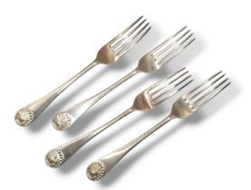 GOLDSMITHS & SILVERSMITHS CO. LTD, FOUR VICTORIAN SILVER FORKS, HALLMARKED BIRMINGHAM, 1880 Having