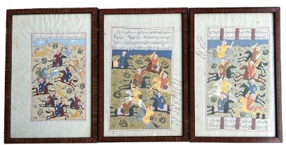 THREE 19TH CENTURY INDIAN INK AND WATERCOLOUR, BATTLE SCENE With inspiration front and verso, framed