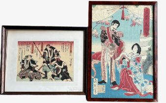 TWO 19TH CENTURY JAPANESE WOODBLOCK PRINTS, SUMMARISE AND ACTORS Both framed and glazed. (largest