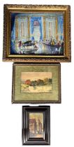 A LARGE 20TH CENTURY WATERCOLOUR, MUSICAL SCENE FIGURES Together with a river landscape and an oil
