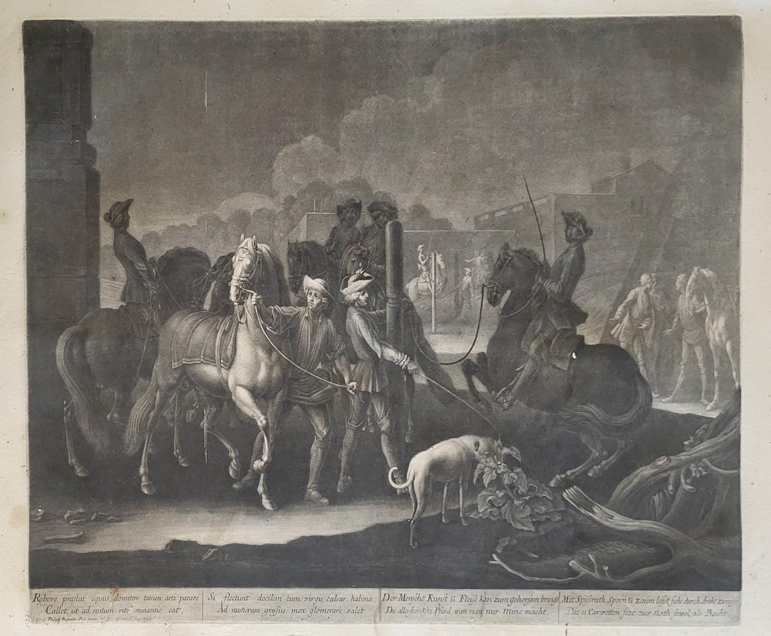 GEORG PHILIPP RUGENDAS I, 1666 - 1742, C1705/1710, MEZZOTINT ON LAID PAPER Horse/battle scenes, pair - Image 3 of 3