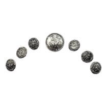 LEVI AND SALAMAN, A SET OF SIX VICTORIAN SILVER BUTTONS Embossed with figural decoration, hallmarked
